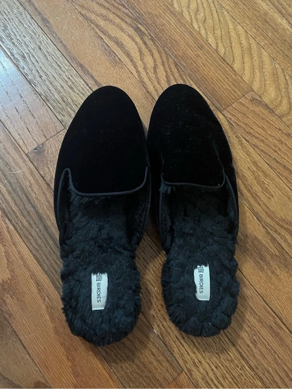 Birdies Black Velvet Fur-Lined Women’s Slip-On Loafers size 10